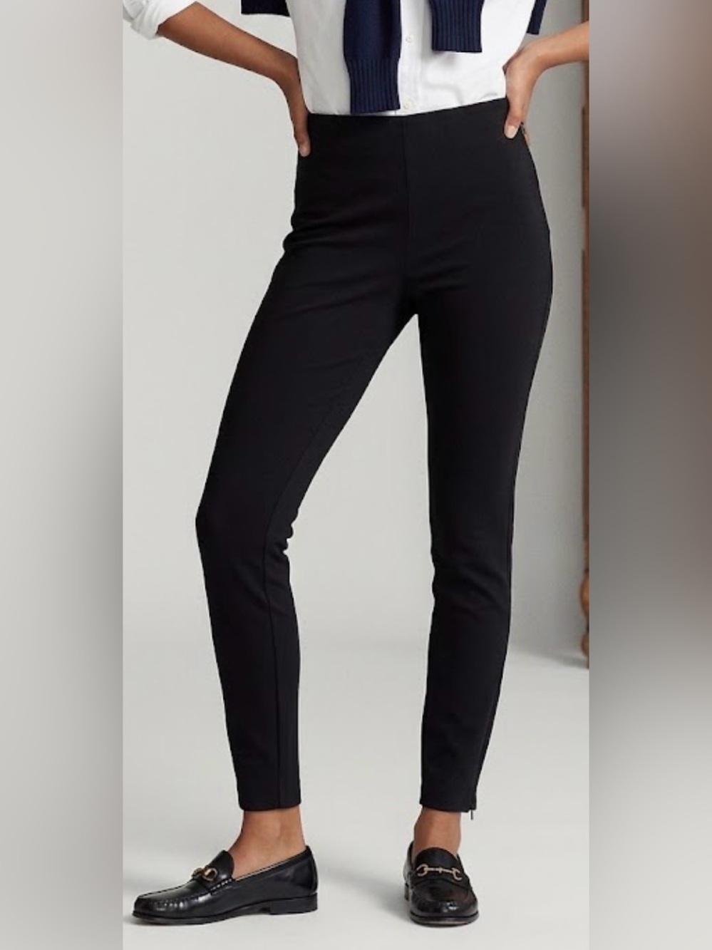 Polo Ralph Lauren Womens Black Slim Fit Ankle Pants Side Zip Stretch